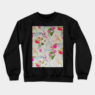 Birds And Roses And Cages Gentle Pink Shabby Chic Artwork Crewneck Sweatshirt